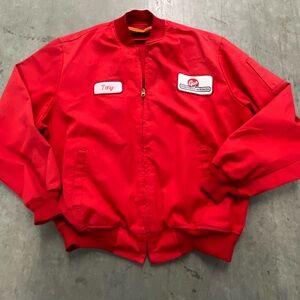 Red Zip-Up Jacket with Patches